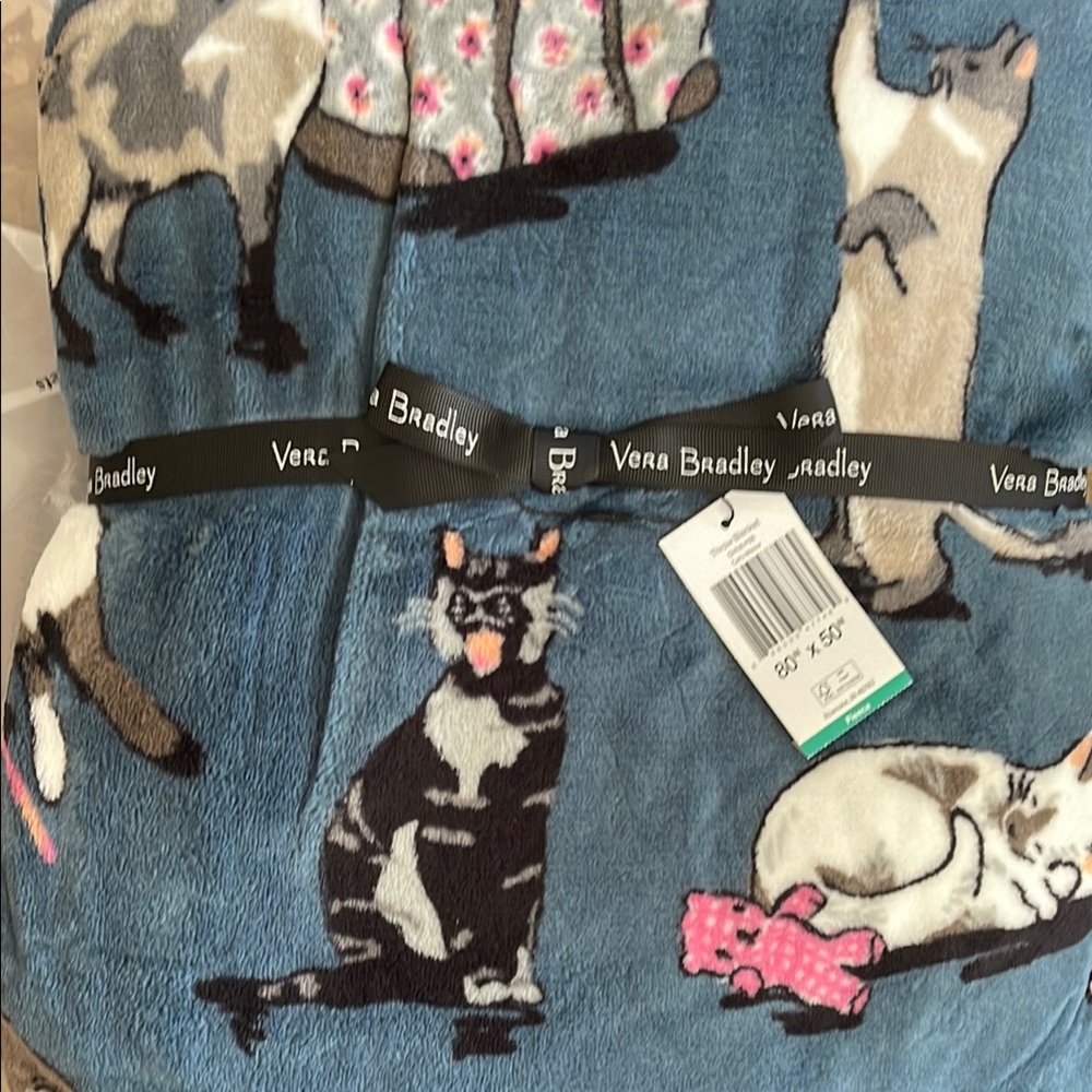 Vera Bradley Blue Cat Print Blanket
